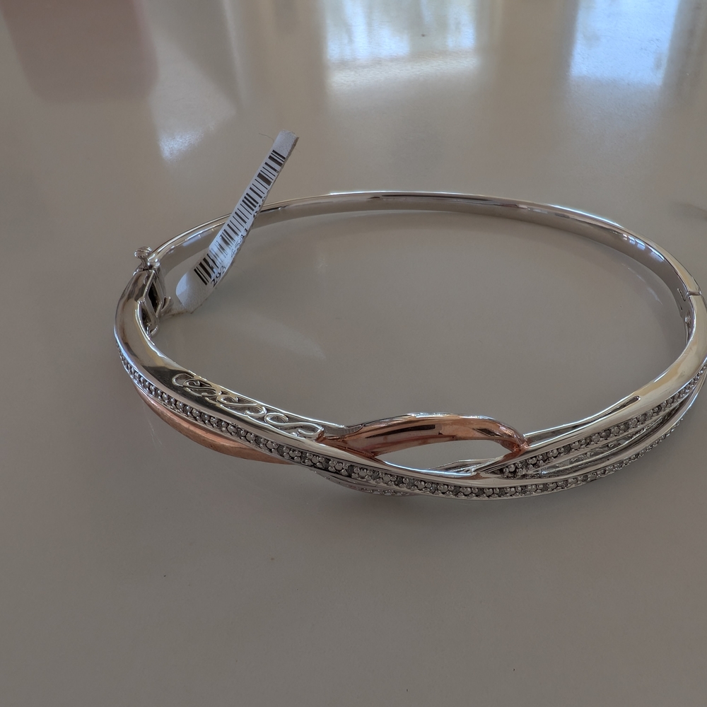 Elegant Silver and Rose Gold Bangle Bracelet